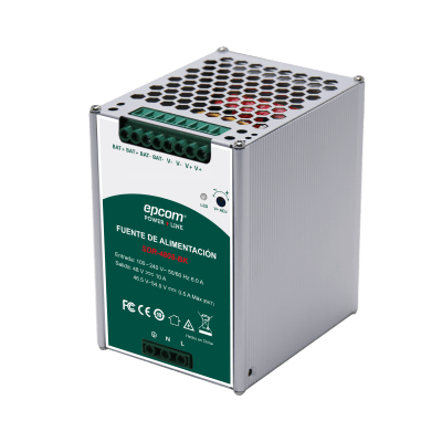 EPCOM POWERLINE - Fuente de Alimentación Industrial | Tipo DIN Riel | 48 VCC | 10 A | Capacidad de baterías de respaldo