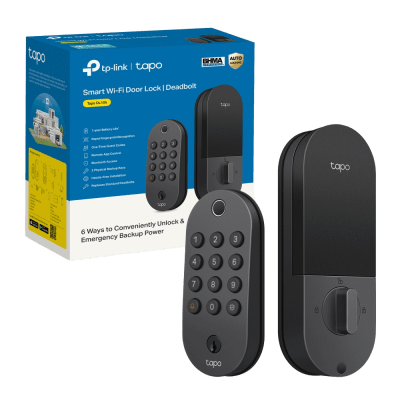 TP-LINK - Cerradura Inteligente Wi-Fi / Deadbolt / 6 Métodos Desbloqueo / Reconocimiento Huella <0.5s / 100 Huellas + 200 PINs / BHMA Grado 3 / IP54 Exterior / Batería 7800 mAh / Alexa-Google-SmartThings