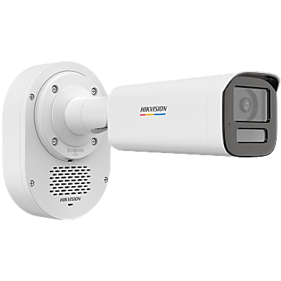 HIKVISION - [SoundMax] Cámara Bullet TurboHD 2 Megapixel / ColorVu / Audio Bidireccional / Sirena Integrada / Luz Dual 60m IR + 60m Luz Blanca / Exterior IP67 / Alarma Audible y Estroboscópica / 90° de Visión