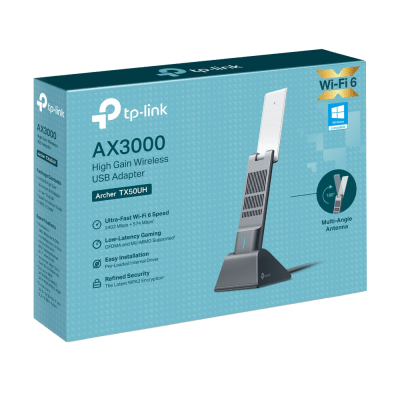 TP-LINK - Adaptador USB Wireless Wi-Fi 6 / AX3000 (2402 Mbps + 574 Mbps) / Antenas de Alta Ganancia / USB 3.0 / Baja Latencia Gaming / WPA3 / Cuna Desmontable con Cable 1.2 m (3.9 ft)