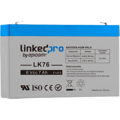 LINKEDPRO BY EPCOM - Batería de respaldo 6 V | 7 Ah | AGM | Especial para Seguridad Electrónica | UPS | Sistemas de Emergencia | Vida útil 5 años | Terminales F1 + Adaptador F2