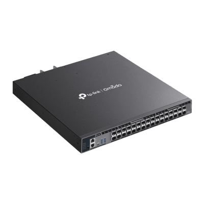 TP-LINK - Switch Gestionado L3+ / 26 Puertos 10G SFP+ + 6 Puertos 10G/5G SFP28 / 820 Gbps Capacidad Conmutación / 410 Gbps Ancho Banda / Apilamiento 4 Unidades / Redundancia PSU / Montaje Rack