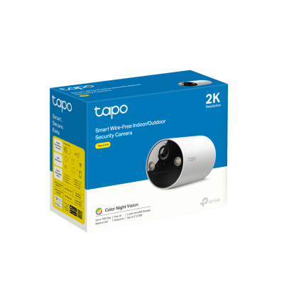 TP-LINK - Cámara de Seguridad Inteligente / Resolución 2K 3MP (2304×1296 px) / Batería Recargable 6400 mAh / Visión Nocturna a Color / IP65 Exterior / Detección IA Persona / Almacenamiento Local microSD 512 GB / Compatible A