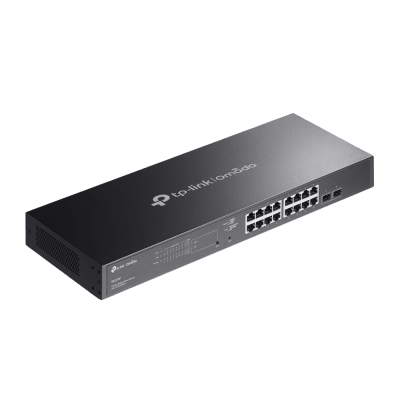 TP-LINK - Switch Smart Omada 18 Puertos Gigabit / 16 Puertos PoE+ 802.3af/at / 2 Ranuras SFP Gigabit / Presupuesto PoE 150 W / Switching 36 Gbps / Enrutamiento Estático L2+ / Gestión Cloud SDN / Fanless / Montable en Rack