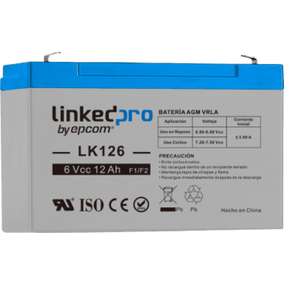 LINKEDPRO BY EPCOM - Batería de Respaldo / 6 V / 12 Ah / AGM-VRLA / Terminales F1 con Adaptador F2 / 5 Años