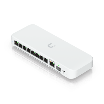 UBIQUITI - USW Flex 2.5G Switch de 8 Puertos 2.5GbE, con un Puerto de Enlace Ascendente Combinado RJ45/SFP+ de 10 GbE, Incluye Adaptador ca/cc
