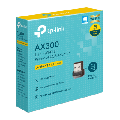 TP-LINK - Adaptador USB Inalámbrico AX300 / Wi-Fi 6 2.4 GHz / 287 Mbps / Nano Size / OFDMA y MU-MIMO / Driver Pre-cargado / WPA2-PSK