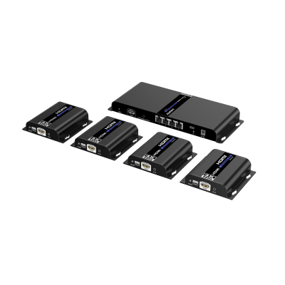 EPCOM TITANIUM - Kit Divisor y Extensor HDMI (Extender Splitter) | Divide 1 Fuente HDMI a 4 Pantallas | Extiende la señal HDMI hasta 120 m | Resolución 4Kx2K @ 60 Hz | Cat 6/6a | Uso 24/7 | Longitud del cable autoajustable