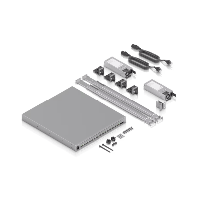 UBIQUITI - Enterprise Campus 24 PoE, Switch Empresarial Etherlighting™ PoE+++ Capa 3 de 24 Puertos (16 x 10 GbE y 8 x 2.5 GbE)  y 2 Puertos SFP28 de 25 G de Alta Disponibilidad