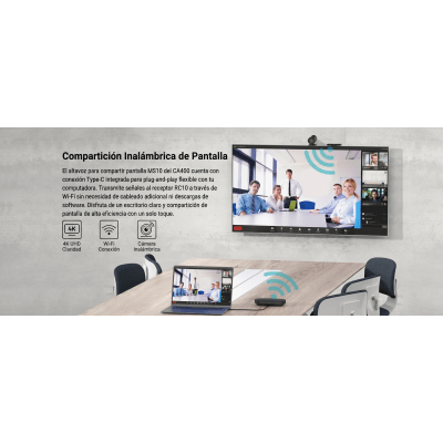 FANVIL - Sistema Videoconferencia 4K Todo en Uno / Cámara 8MP + Altavoz 3W / Micrófono 8 Filas / USB Type-C BYOD / Transmisión Inalámbrica 4K / Salas hasta 32 m² (344 ft²)