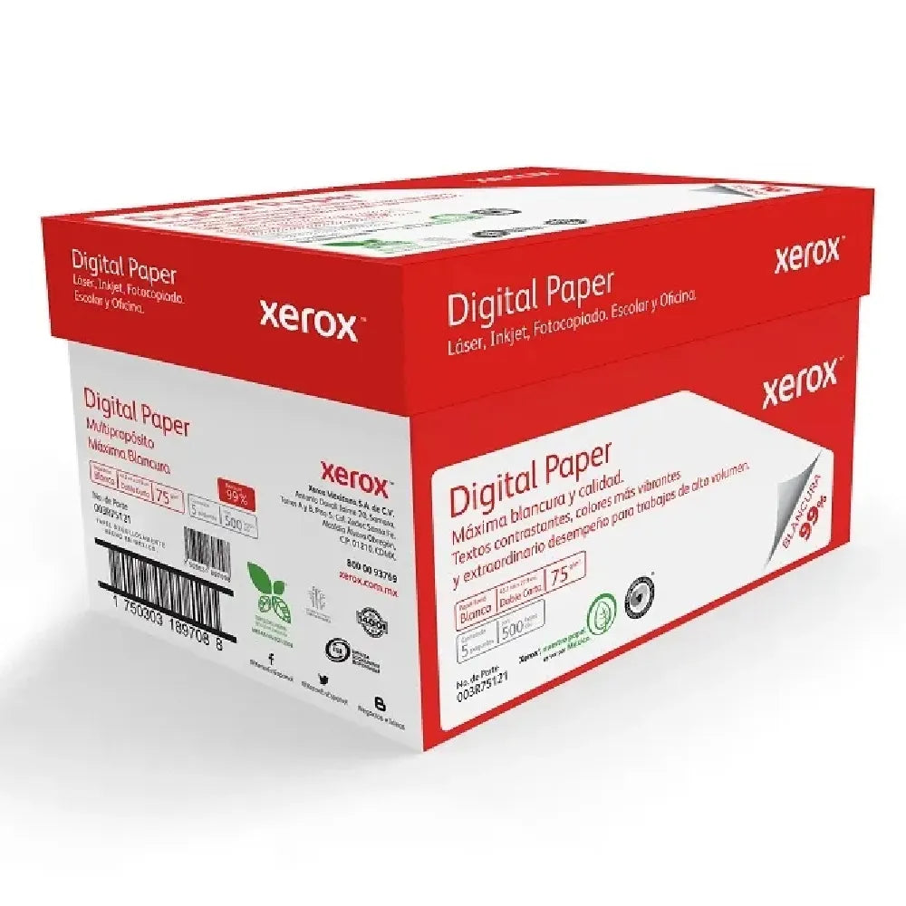XEROX - Papel Cortado Xerox Bond Digital Carta 75gr 99% Blancura (Rojo) C/5000 Hojas