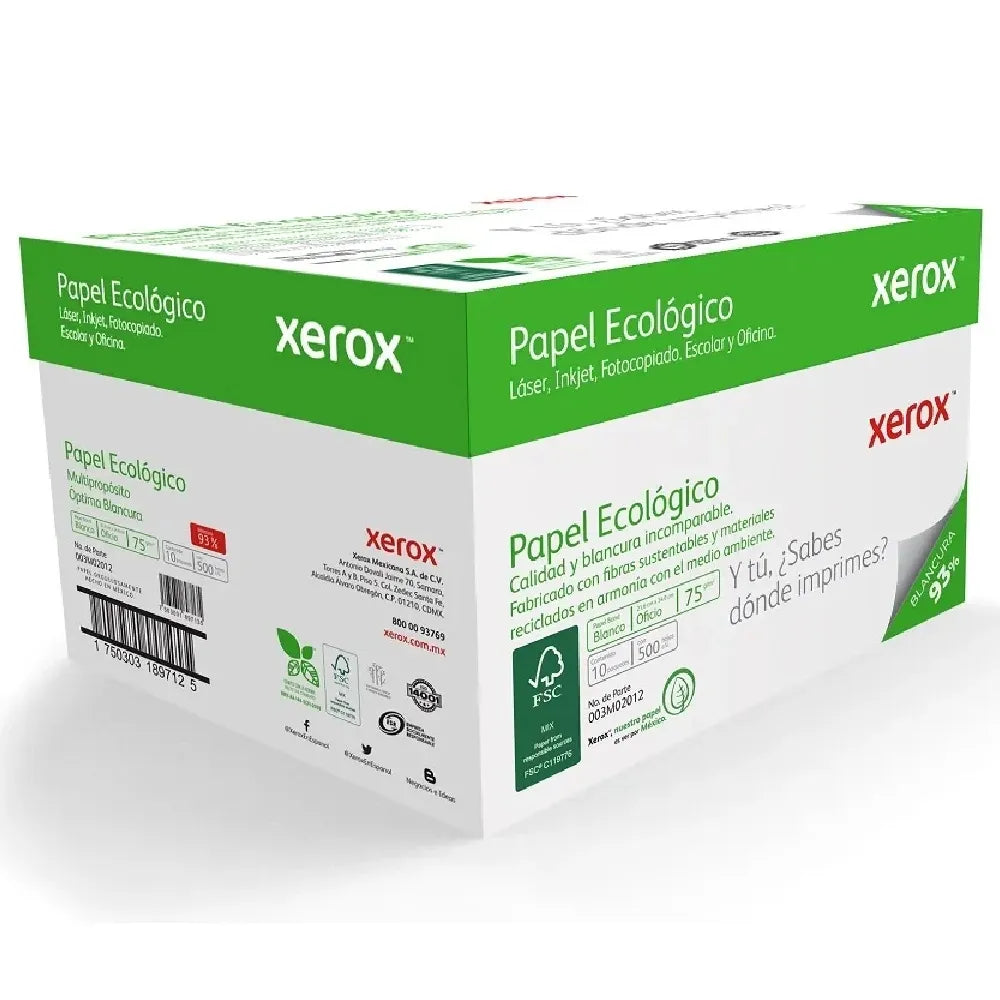 XEROX - Papel Cortado Xerox Bond Ecológico Oficio Verde 75Grs 93% Blancura C/5000 Hojas