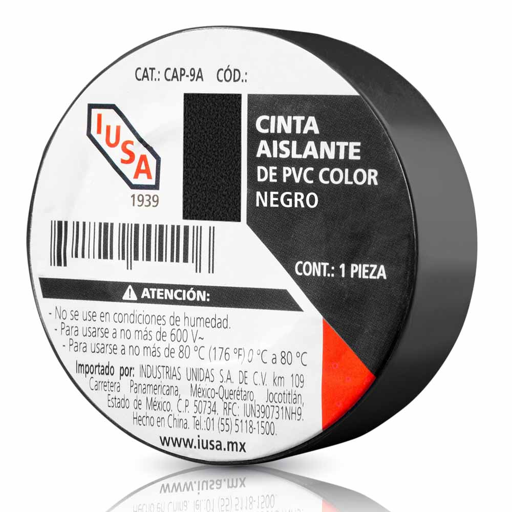 IUSA - Cinta aislante de pvc, 9 m color negro