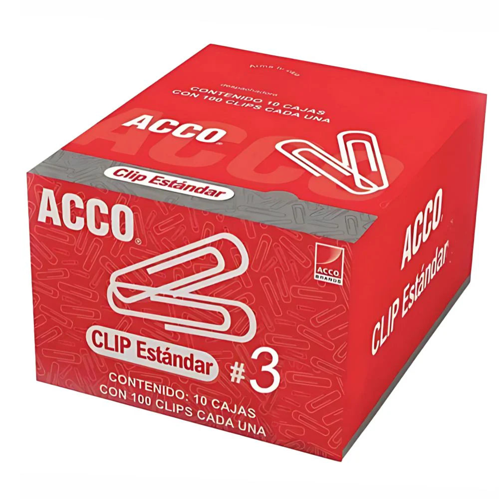 ACCO - CLIP ACCO ESTANDAR No.3 INOXIDABLE 100CLIPS C/10