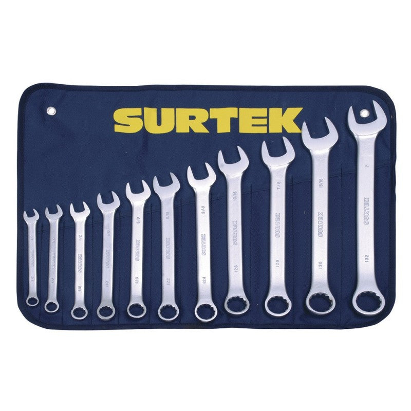 Surtek - Juego 11 llaves combinada satinadas 12 puntas en pulgadas