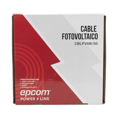 EPCOM POWERLINE - Cable Fotovoltaico Rojo / Cobre Estañado / 6 mm² (10 AWG) / 2000V / Rollo 50m / UL 4703 y TUV
