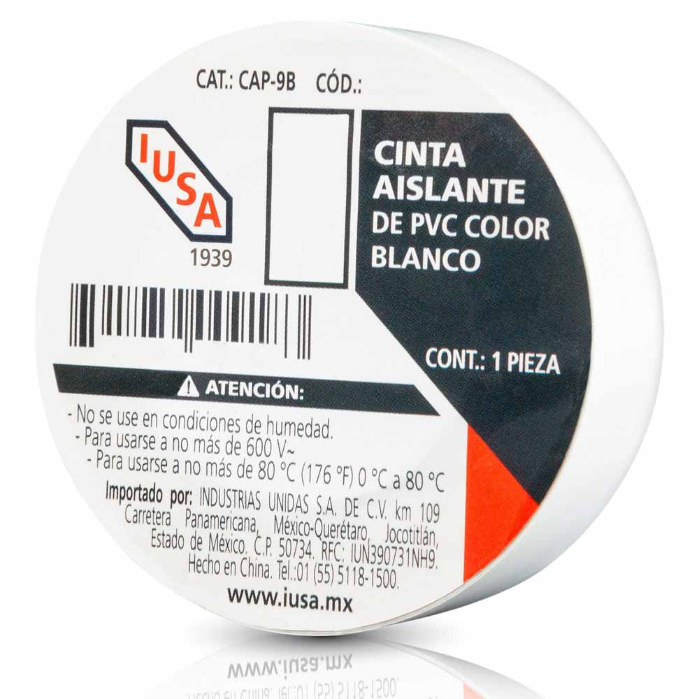 IUSA - Cinta aislante de PVC, 9 m color blanco