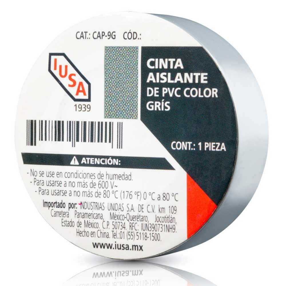 IUSA - Cinta aislante de pvc, 9 m color gris