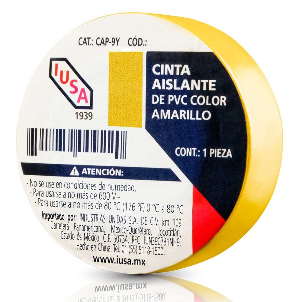 IUSA - Cinta aislante de PVC, 18 m color amarillo