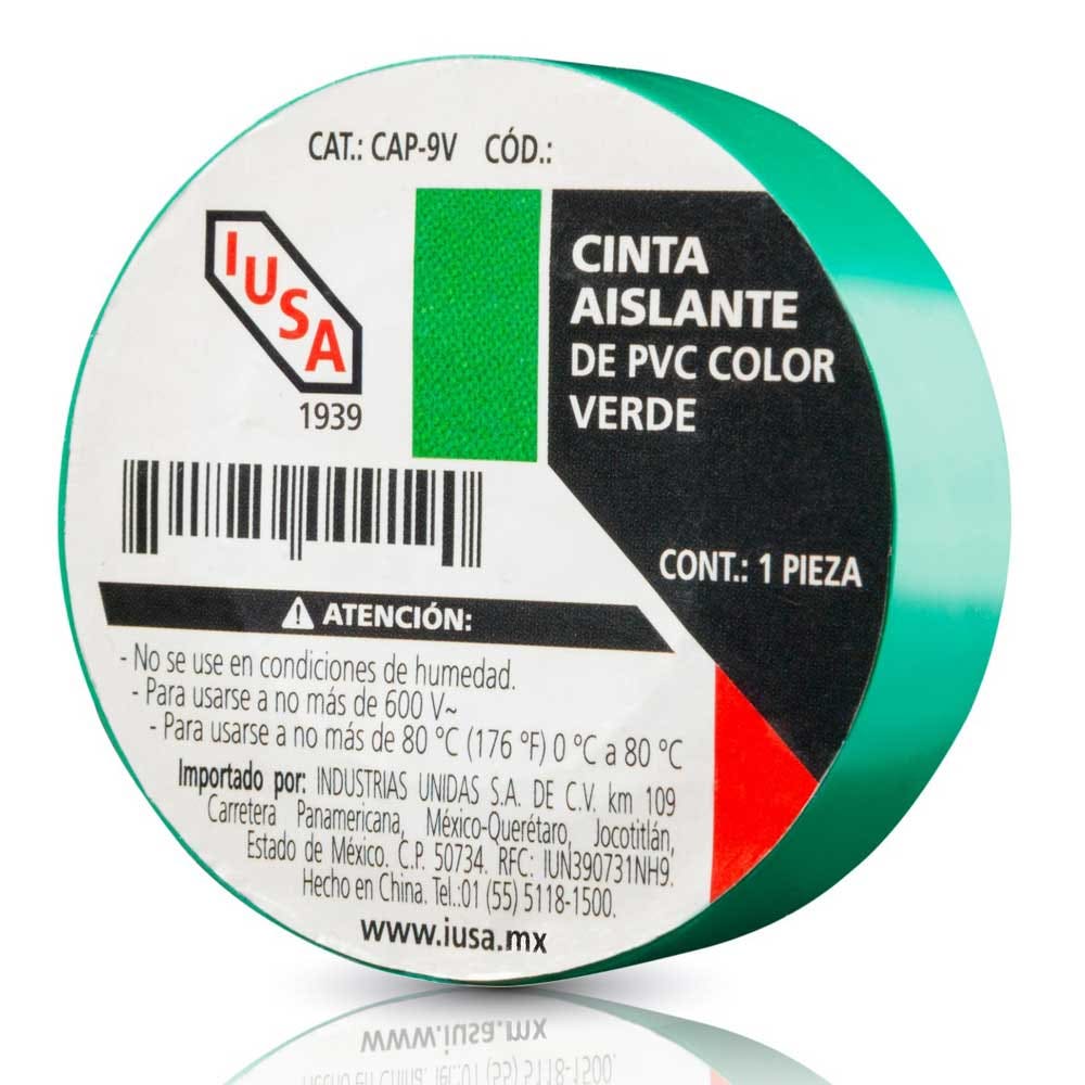 IUSA - Cinta aislante de pvc, 18 m color verde