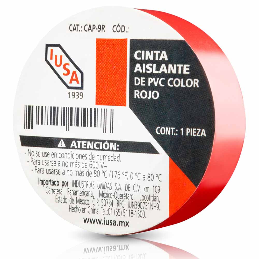IUSA - Cinta aislante de pvc 9 m color rojo