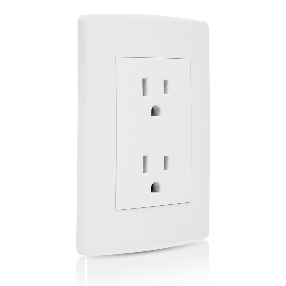 IUSA - Placa scudetto prime con tomacorriente duplex color blanco brillante