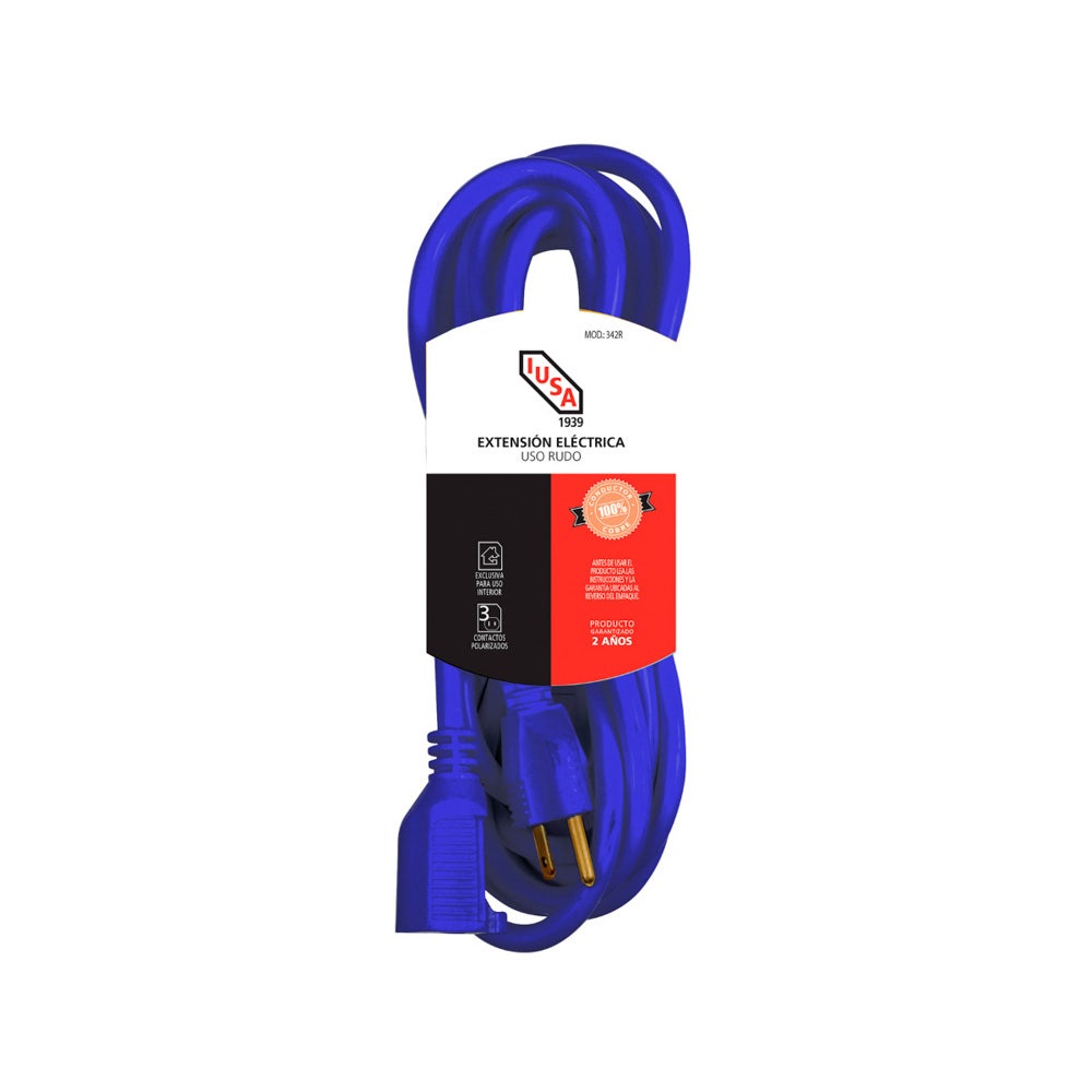 IUSA - Extensión azul de uso rudo con fajilla, 3x16 AWG 8 m