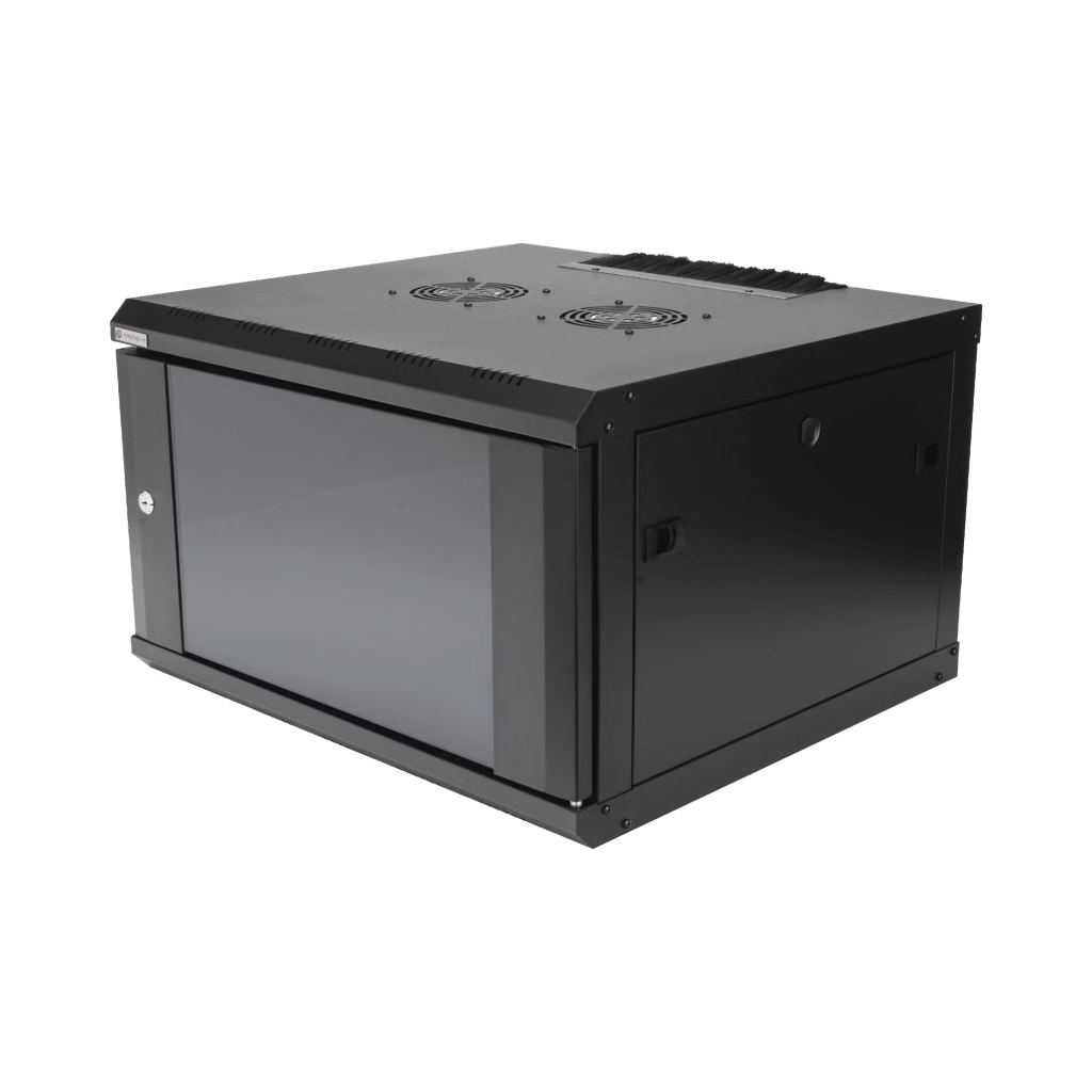 LINKEDPRO - Gabinete de Pared Desarmable / 6U / 19 Pulgadas / 600 x 550 x 382 mm / Cristal Templado 5 mm / Carga Estática 60 kg / Acero SPCC RAL 9004 / IP20 Interior / RoHS