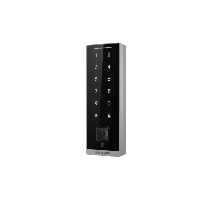 HIKVISION - Teclado Esclavo con Lector de Tarjetas Virtuales Bluetooth y Códigos QR / Tarjetas MIFARE y PROX EM / Contraseñas / RS-485 Wiegand OSDP / Frecuencias 13.56 MHz y 125 KHz / Autenticación Tarjeta PIN QR Bluetooth / Táctil