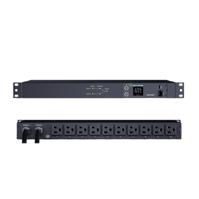 CYBERPOWER - PDU ATS (Fuente Redundante Auto-transferible) Medible, Para Distribución de Energía, 2 Entradas 120 Vca NEMA5-15P, Con 10 Salidas NEMA 5-15R, Horizontal 19in, 1UR