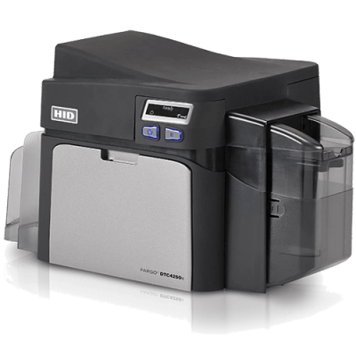 HID - Impresora de Tarjetas ID FARGO DTC4250e / Dye Sublimation y Transferencia Térmica de Resina / Resolución 300 dpi / Seguridad AES-256 / Interfaz USB 2.0 y Ethernet / Capacidad de Tarjeta de Entrada 100 Tarjetas
