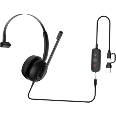 FANVIL - Auricular Diadema / USB-C / USB-A / 3.5 mm / Cancelación AI / Drivers 40 mm / Dynamic EQ / 118 g / -10 °C a +50 °C