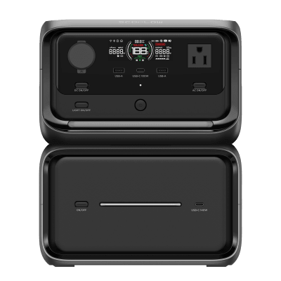 ECOFLOW - EcoFlow River 3 | Estación de Energía Portátil 858Wh Litio LFP / 2 AC 300 W (Max. 550W) / 1 USB-C 100W / 2 USB -A 12W / Cargador de Coche 8A a 12 o 24V / Conectividad WiFi y Bluetooth (App) / Carga Solar 110W Max.