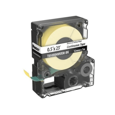 PANDUIT - Casete de Etiquetas de Vinilo de Cinta Continua, Color Negro Sobre Amarillo, Uso Interior/Exterior, 9 mm de Ancho x 7 Metros (22.97 Pies) de Largo