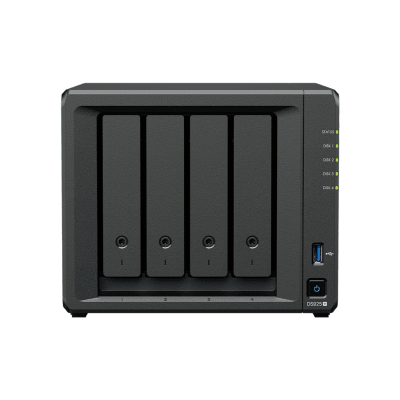 SYNOLOGY - NAS DiskStation DS925+ | 4 Bahías | Expandible a 9 Bahías | 2 Puertos 2.5GbE | 2 Ranuras M.2 NVMe | AMD Ryzen V1500B | 4 GB DDR4 ECC | Hasta 565 MB/s Escritura Secuencial | Compatible con RAID | Synology DSM.