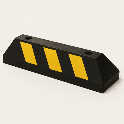 ACCESSPRO - Tope D/ Estacionamiento Vehicular / Hule Reciclado / 55cm / Color Negro con Franjas Amarillas / Resistente y Antideslizante.