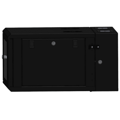 LINKEDPRO - Gabinete Rackeable / 06 Unidades / Pared 19 Pulgadas / Puerta de Cristal / Pintura Electroestática Negro / Abatible 120° / Ventilación 120 mm