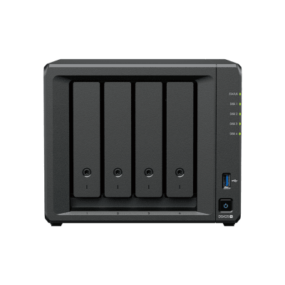 SYNOLOGY - NAS DiskStation DS425+ | 4 Bahías | Intel Celeron J4125 2.7 GHz | 2 GB DDR4 / 2.5GbE + 1GbE | 2 Puertos USB 3.2 Gen 1 | 2 Ranuras M.2 NVMe | Hasta 80 TB | Synology DSM.