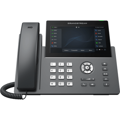 GRANDSTREAM - Teléfono IP Wi-Fi, Grado Operador, 12 líneas SIP con 6 cuentas, pantalla táctil  7", puertos Gigabit, Bluetooth, PoE, codec Opus, IPV4/IPV6 con gestión en la nube GDMS