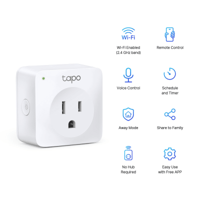 TP-LINK - Mini tomacorriente inteligente Wi-Fi, 100 - 120V~, 50/60Hz, 15.0A, compatible con Amazon Alexa y Google Assistant, color blanco.