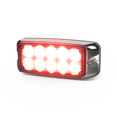 ECCO - Luz de Advertencia LED / Montaje en Superficie / Rojo/Azul / 10 LEDs / 12-24 VDC / Bisel Cromado / IP Resistente