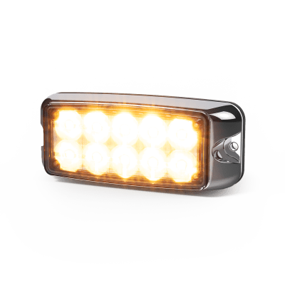 ECCO - Luz De Advertencia De 5x2" 10 Led, Ámbar/Claro, Bisel Cromado, Lente Transparente