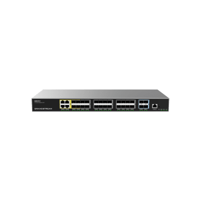 GRANDSTREAM - Switch de Agregación Capa 3 / 4 Puertos Gigabit Ethernet / 24 Puertos Gigabit SFP / 4 Puertos 10Gigabit SFP+ / QoS Integrada / Soporte IPv6 e IPv4 / Seguridad Avanzada / Stacking /