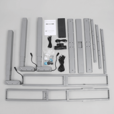EPCOM INDUSTRIAL - Base de Escritorio Motorizado Profesional Tipo L (3 Columnas) / Altura Ajustable 60-125cm / Estructura Estable / Funcionamiento Suave / 4 Preset de Posiciones / Color Gris / Soporta hasta 150Kg de carga