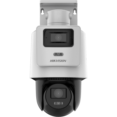 HIKVISION - Cámara PTZ TandemVu 4 MP + 4 MP / Lentes 2.8 mm + 8 mm / Dual Light IR + Blanca 30 m / IP66  / Audio Bidireccional