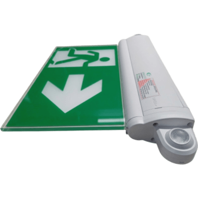 SFIRE - Letrero de Salida con Luz de Emergencia / Borde Iluminado LED / Pictograma Intercambiable 150 mm / Montaje Múltiple / Autonomía 2 Horas / 460 Lúmenes