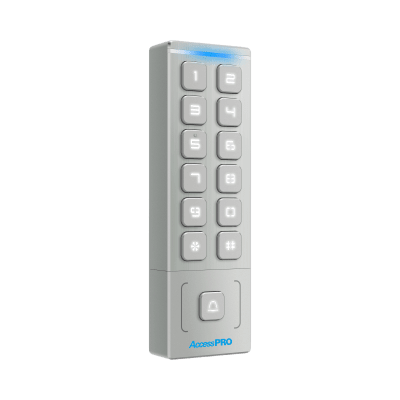 ACCESSPRO - Teclado Autónomo / Diseño Slim Metálico / 1000 Tarjetas y Contraseñas /  Exterior IP65 / Lector de Tarjetas Prox EM / Salida Wiegand