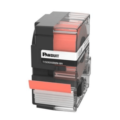 PANDUIT - Casete de Etiquetas de Poliéster de Cinta Continua, Color Blanco Sobre Rojo, Uso Interior/Exterior, 35.8 mm de Ancho x 9 Metros de Largo (29.53 pies)