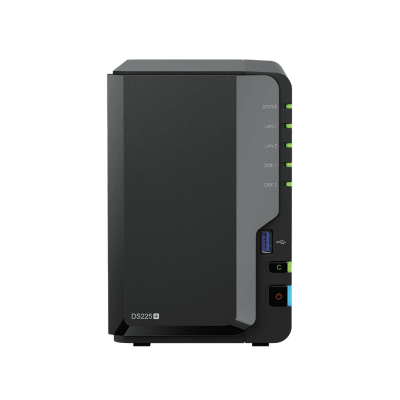 SYNOLOGY - NAS DiskStation DS225+ | 2 Bahías | Intel Celeron J4125 | 2 GB DDR4 | Hasta 40 TB | Puertos 1GbE y 2.5GbE | USB 3.2 Gen 1 | Compatible con RAID | Synology DSM.