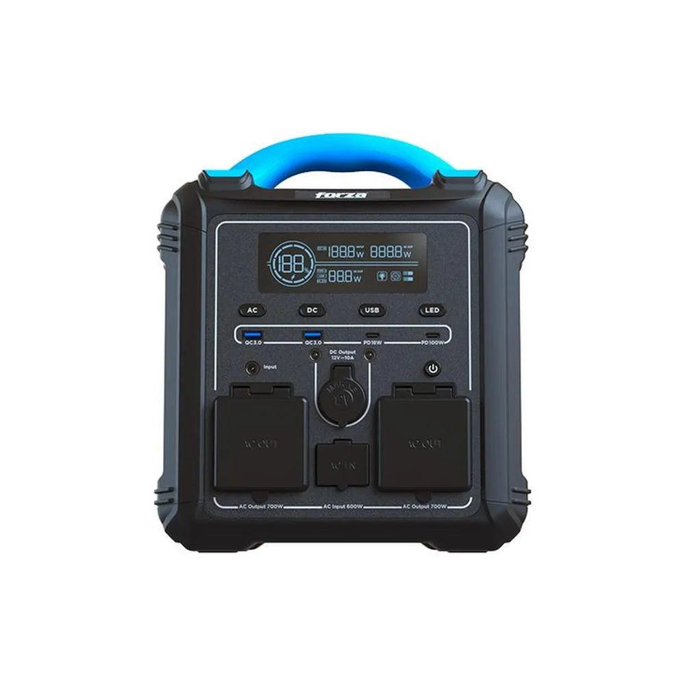 FORZA POWER TECHNOLOGIES - Generador Elétrico Portátil Forza FPP-T1200 1200W Tomas 3CA/8CC 3.75V 2 Ventiladores Pantalla LCD Panel de Control Integrado